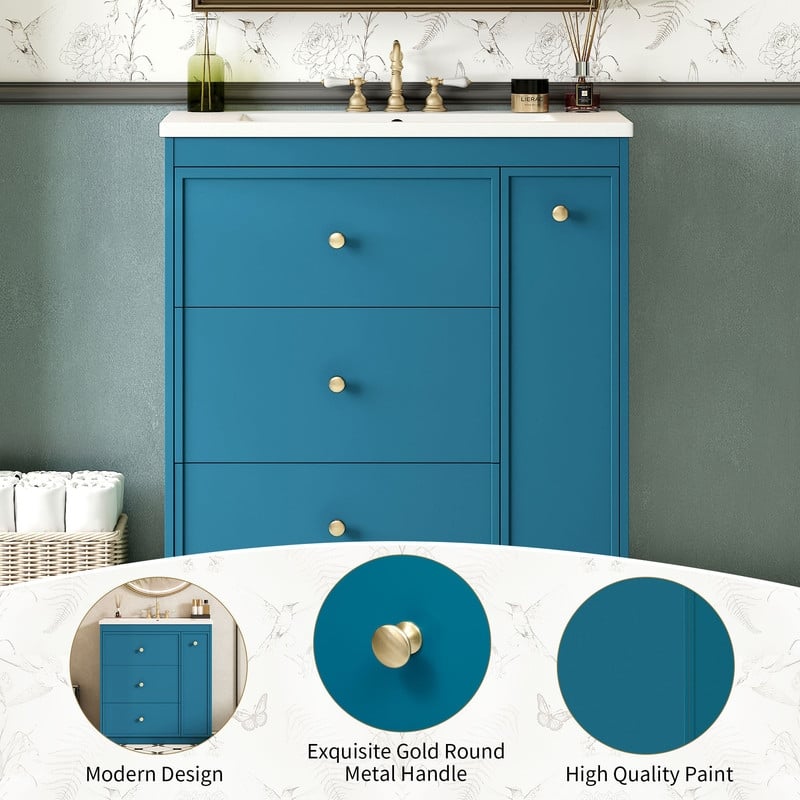 30'' Bathroom Vanity with Ceramic Sink Combo, Free Standing Single Vanity Set with Four Drawers, Modern Bathroom Storage Cabinet