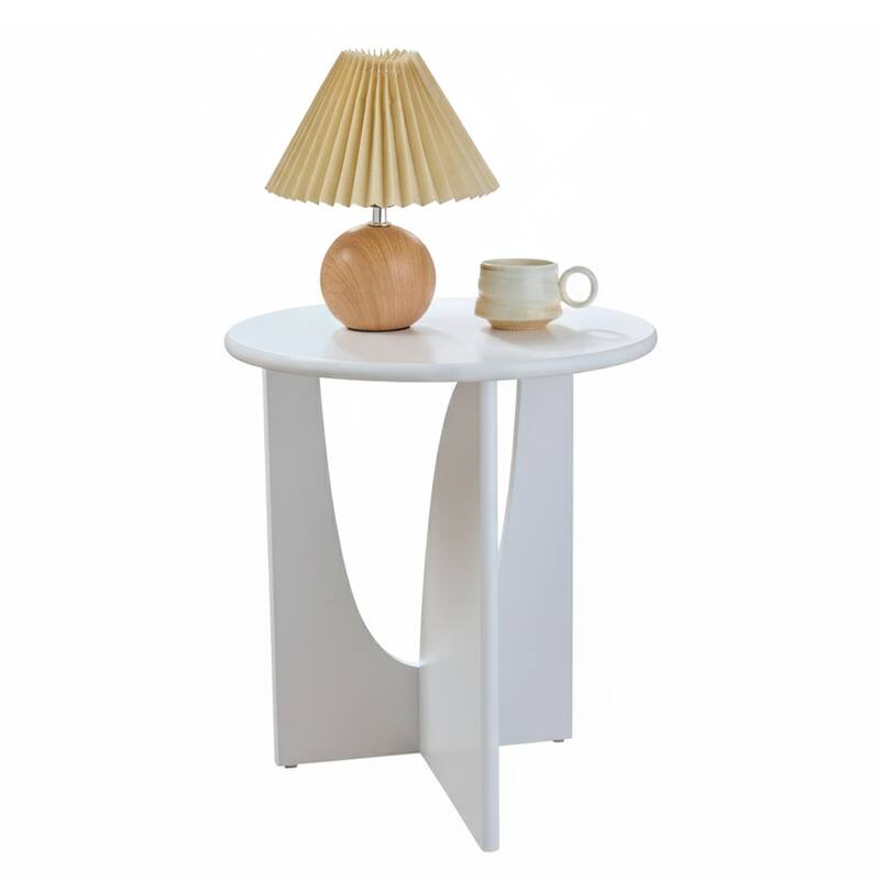 Theo Round Wood Side Table with Sculptural U-Shaped Base