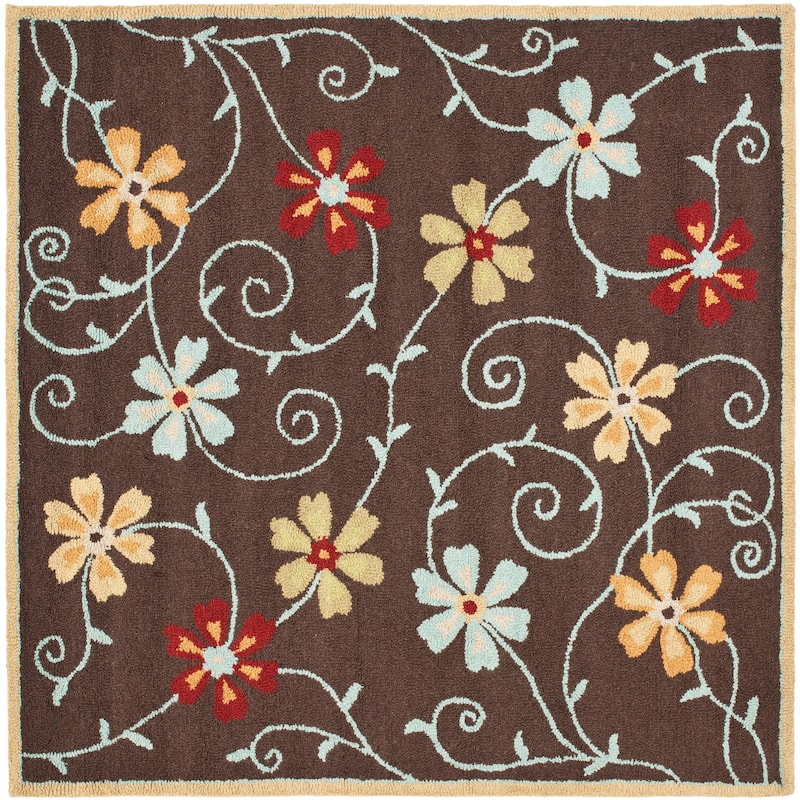 SAFAVIEH Handmade Blossom Jayasri Modern Floral Wool Rug - 6' Square - Brown/Multi