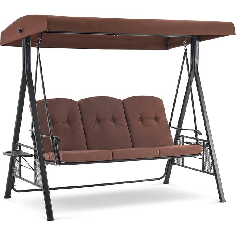 MCombo 3 Seat Patio Swings with Canopy, Adjustable Canopy Swing Sets for Backyard, Poolside, Balcony 4092 - Brown