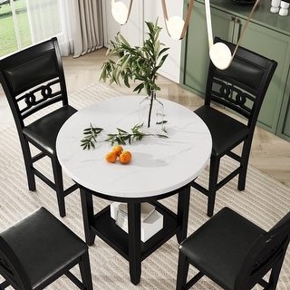 5-piece Counter Height Dining Round Table Set with One Faux Marble Top ...