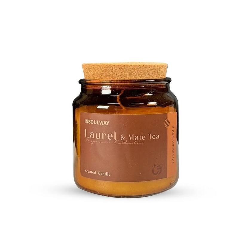 Yellow 14 oz Fancy Glass Jar Candle with Laurel and Mate Tea Scent - Brown