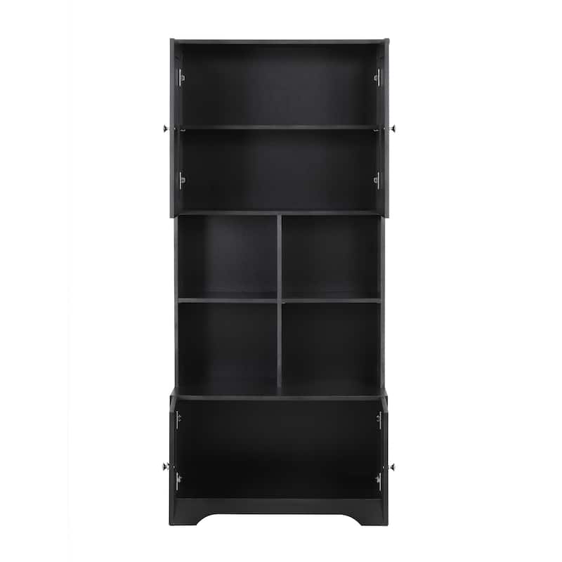 Large Bathroom Floor Standing Storage Cabinet with Open Level Shelves Bathroom Storage Units, 4 Doors Freestanding Cabinet