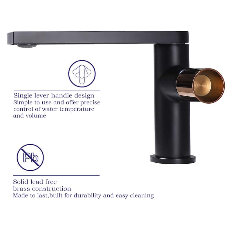 5.24''H Single Hole Bathroom Basin Faucet Single Handle in Black / Gold