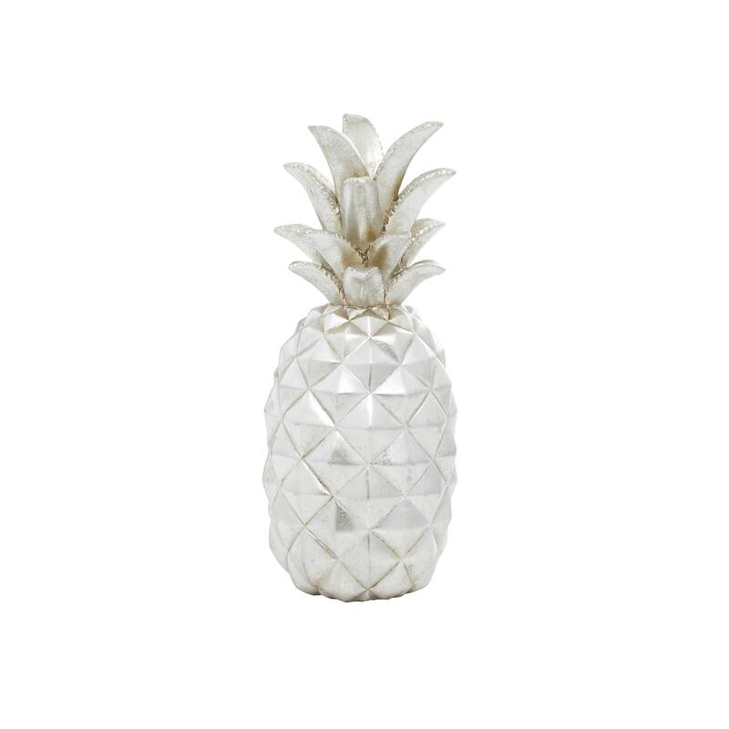 Polystone Fruit Pineapple Decorative Sculpture - Gold or Silver - Roche River Decor - Silver - 6"W, 14"H