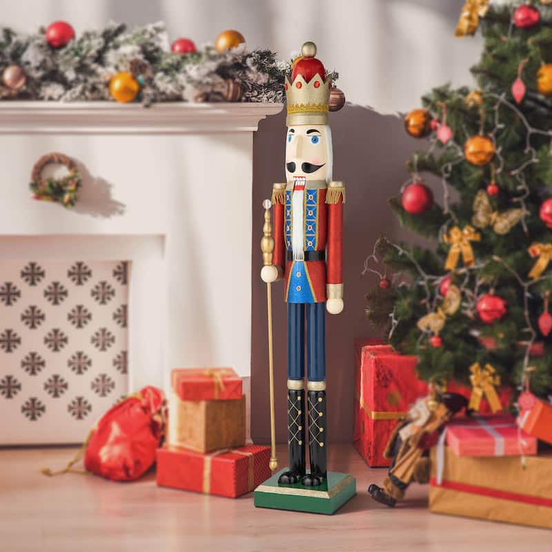 Glitzhome 54"H Oversized Wooden Christmas Glitter Nutcracker Xmas Indoor Porch Decor