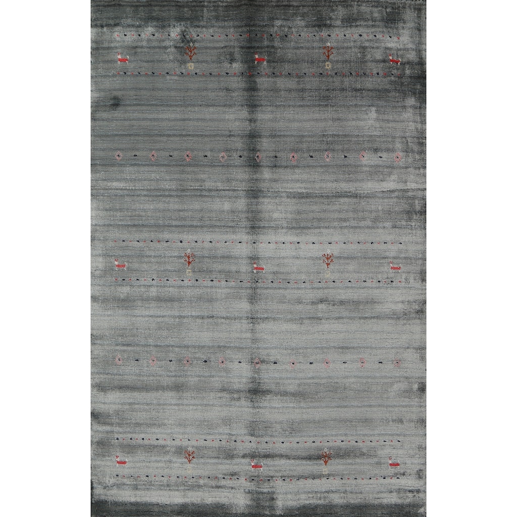 Tribal Gabbeh Indian Rug Handmade Grey Wool Carpet - 4'1"x 5'10"