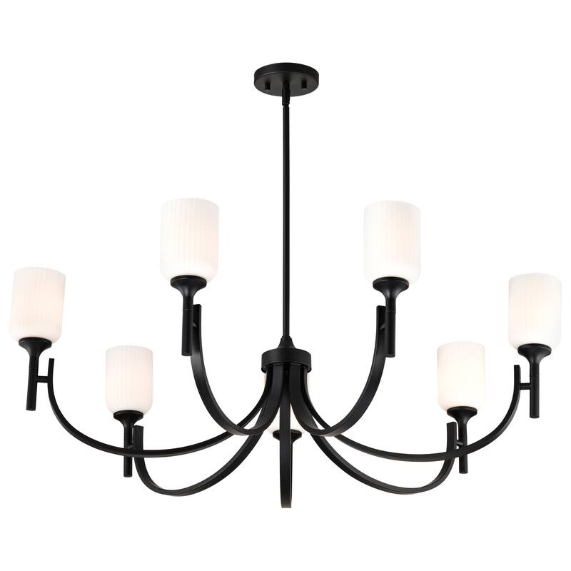 Solara 7 Light Chandelier Matte Black Finish Frosted Ribbed Glass - Matte Black