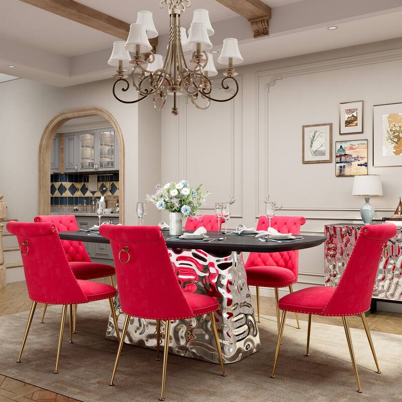 7-Piece Clihome Modern Stainless Steel Table Velvet Chair Dining Set