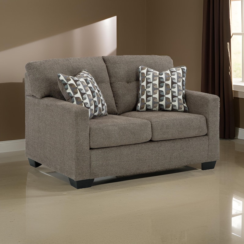 Joey 53 Inch Loveseat with 2 Accent Pillows, Tufted Back, Brown Polyester