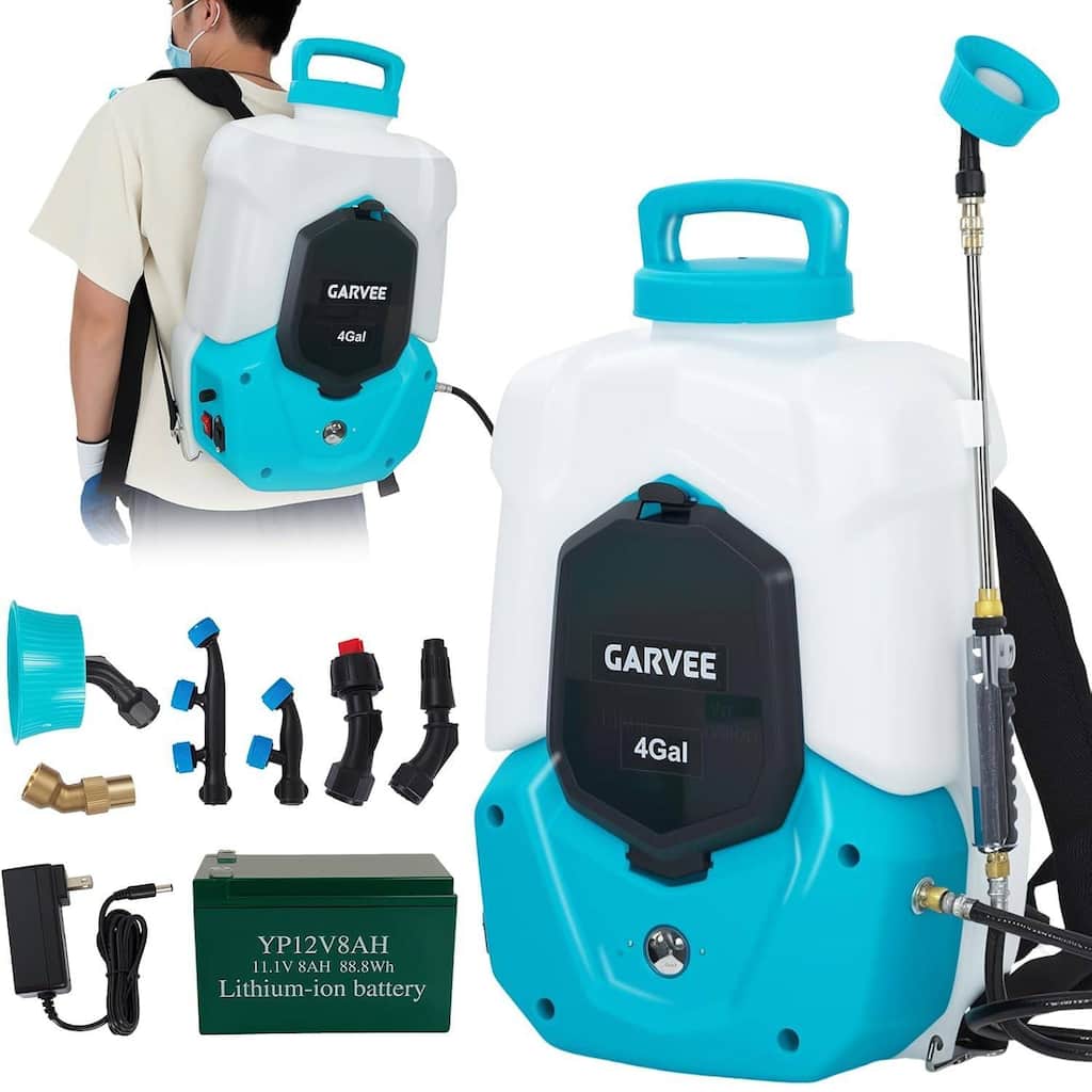 4 Gallons Electric Battery Powered Backpack Sprayer with 6 Nozzles & 2 Wands for Lawn, Garden - N/A