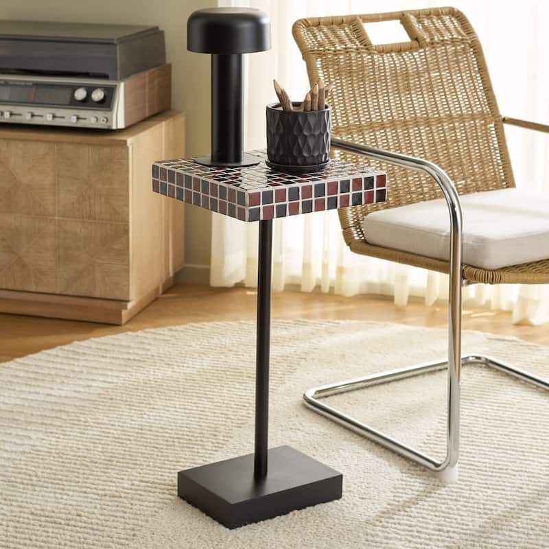 SAFAVIEH Home Satomi Accent Table - 13"W x 13"D x 25"H - Bordeaux/Black