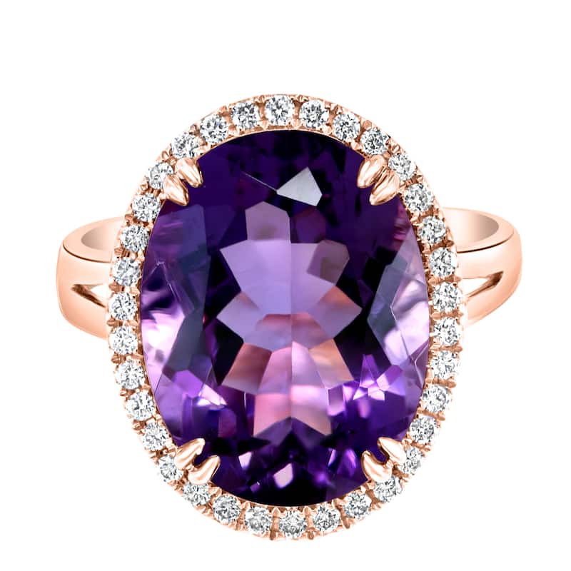 EFFY 14K Gold Diamond,Oval Amethyst Ring