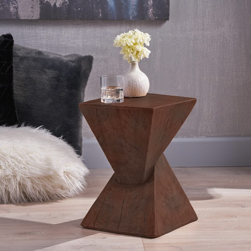 Anmytek Dark Brown Geometric Accent Table,Stylish Cent Table Compatible with Living Room, Bedroom, or Office