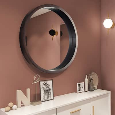 24'' Circle Mirror with Wood Frame Round Modern Decoration - 24*24
