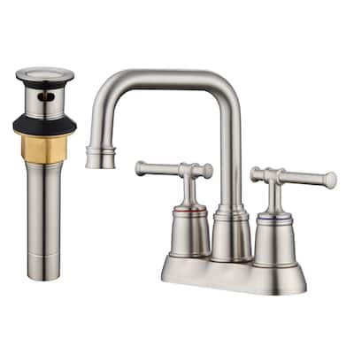 4 in. Centerset Double Handle Bathroom Faucet with Drain Kit Included