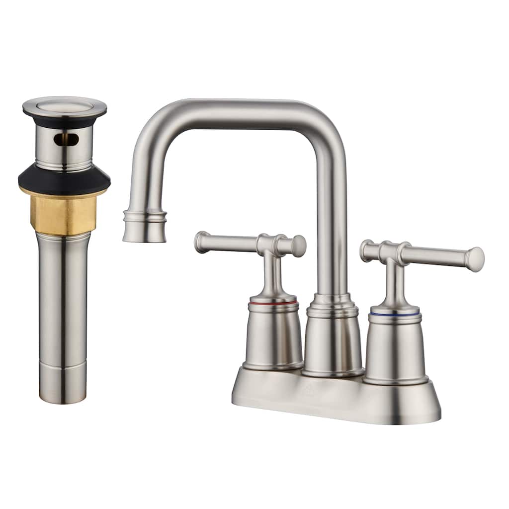 4 in. Centerset Double Handle Bathroom Faucet with Drain Kit Included