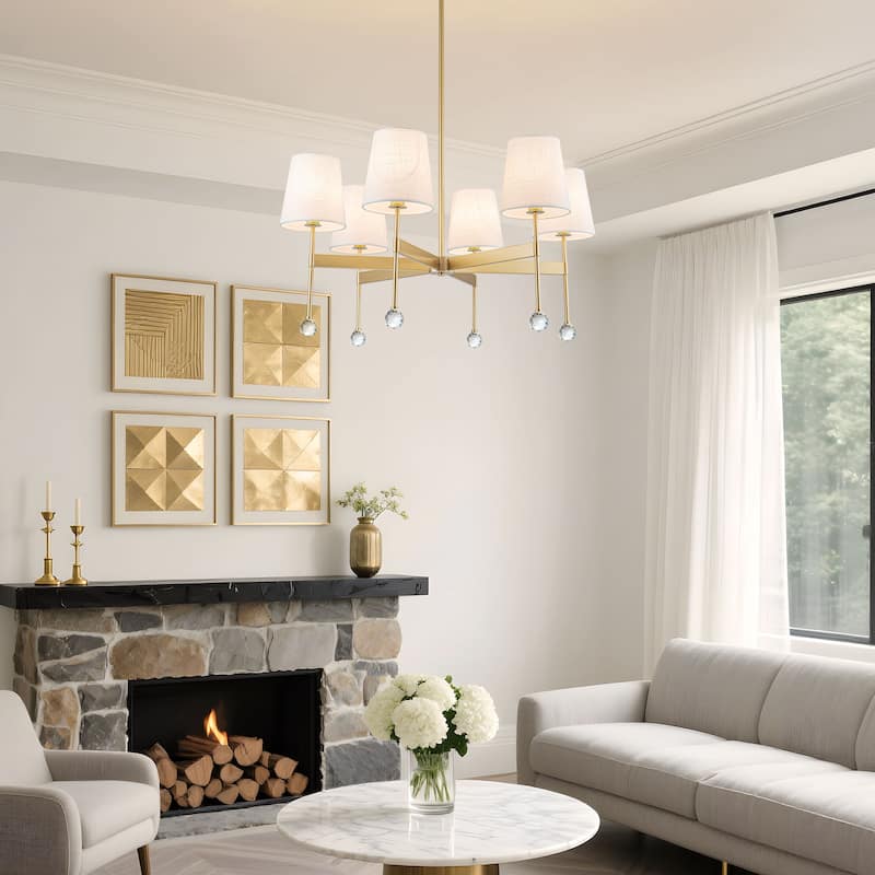 Starsky 6 - Light Dimmable Classic / Traditional Chandelier With White Linen Shades