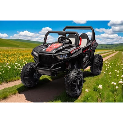 12V 4WD Electric Ride On Car for Kids with Leather Seat, Remote Control, Music, Lights & Suspension