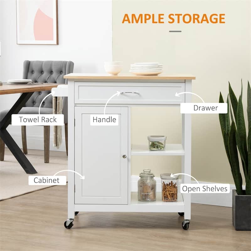 Kitchen Island Cart, Rolling Kitchen Island w/ Storage, Solid Wood Top