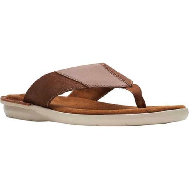 clarks brown leather flip flops