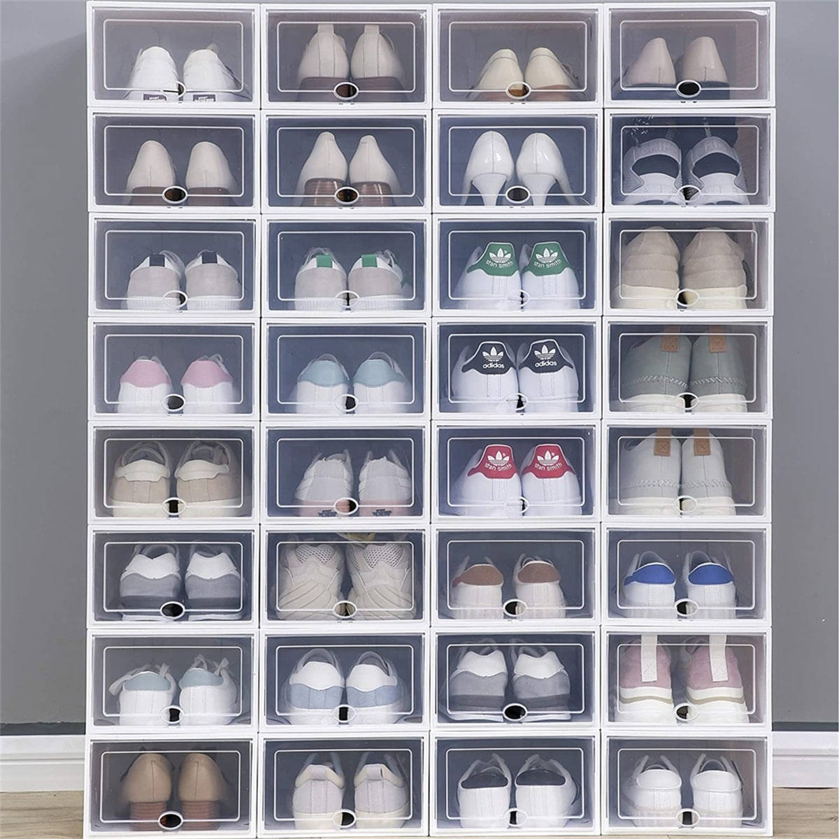Shoe Storage Boxes 32 Pack Clear Plastic Stackable White 6 X 29 X 23 Overstock 31618669