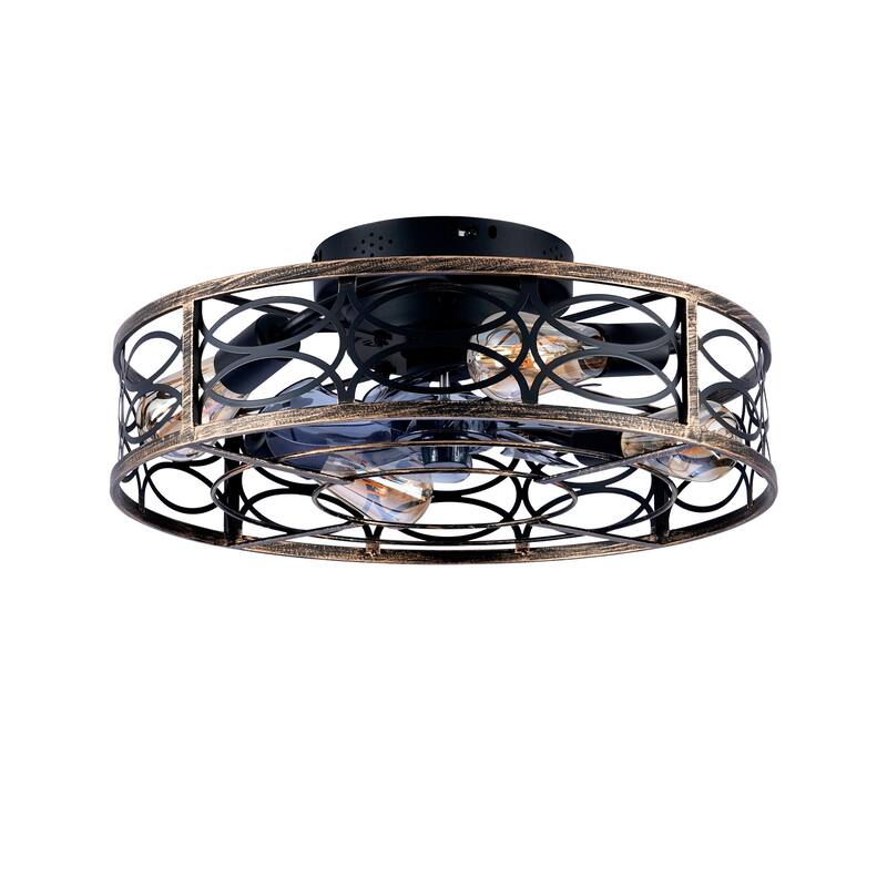20" Low Profile Caged Ceiling Fans with Lights and Remote, Farmhouse Flush Mount Ceiling Fan with 6 Speeds Reversible Motor