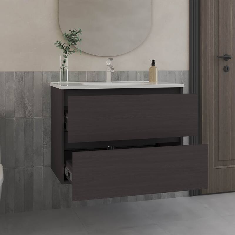 Bathroom Cabinet Opalo, with Two Shelves and Open Storage, Black
