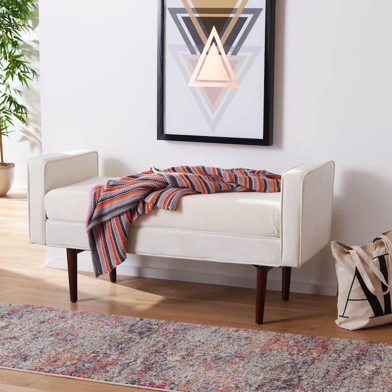 SAFAVIEH Rosalee Mid-Century Modern 25-inch Bench - 49" W x 18" L x 25" H - 49Wx18Dx25H - Cream Velvet/Walnut