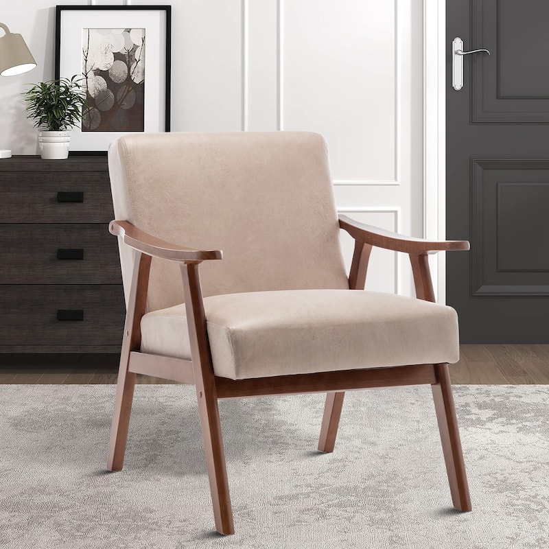 Vintage Classic Upholstered Accent Armchair - Light Camel+Brown
