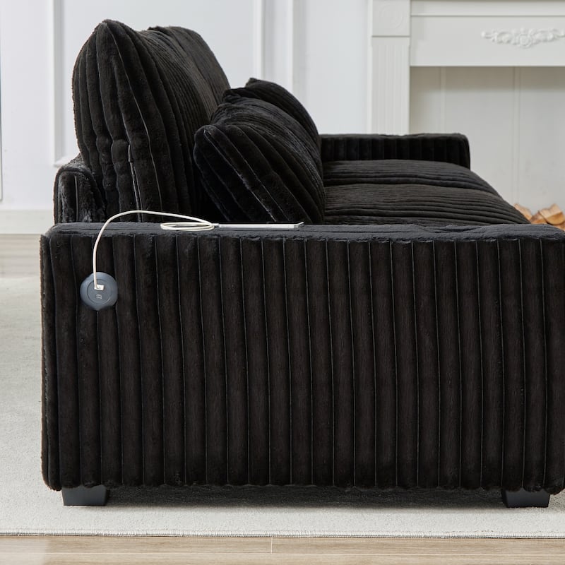 126" Corduroy Super Large L-Shaped Sofa With Cup Holder,Four Waist Pillows,Four Back Cushion and USB Port