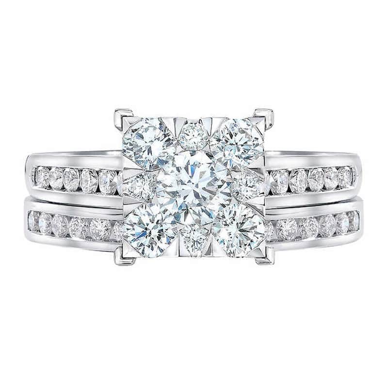 1 3/4 Ct Diamond Princess Cut Framed Engagement Wedding Ring Set White Gold