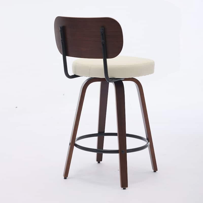 Upholstered Faux Leather Counter Height Barstools with Walnut Back and Bentwood Legs