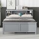preview thumbnail 3 of 12, Full Platform Bed with Storage Headboard, USB, Twin Size Trundle and 3-Drawers, Grey