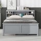 preview thumbnail 3 of 12, Full Size Platform Kids Bed Frame with Storage Headboard, USB, Twin Size Trundle and 3-Drawers for Bedroom, Grey