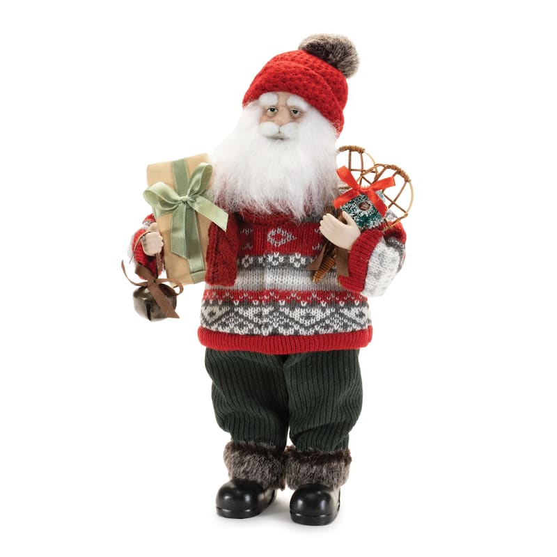 Santa w/Snowshoes 12.5"H Fabric/Plastic - Red, White, Black - Red, White, Black
