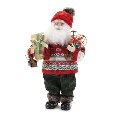 Santa w/Snowshoes 12.5"H Fabric/Plastic - Red, White, Black