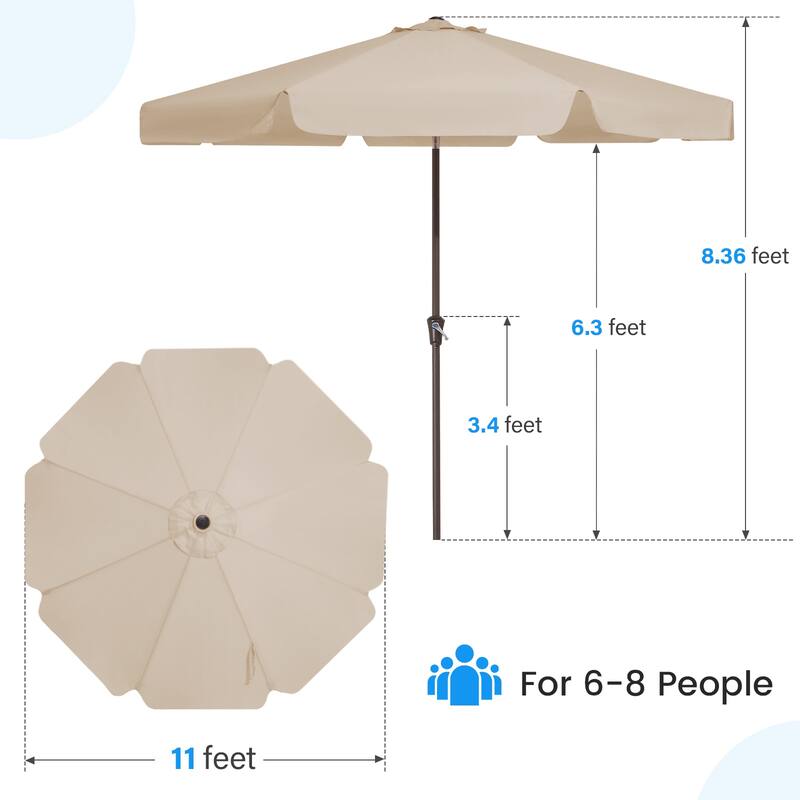 11ft Patio Market Umbrella with UV-Resistant and Sagging Edge Designed