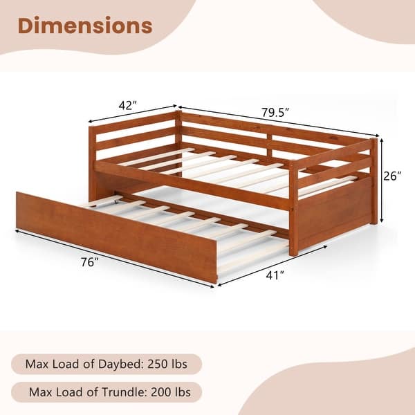 dimension image slide 1 of 4, Metal Twin Size Trundle Platform Bed Frame with Wooden Slat Support and Space-Saving Design