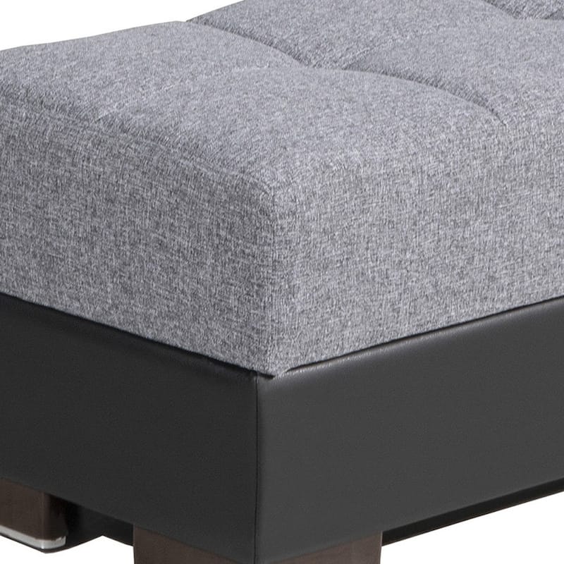 HomeRoots 50" Gray Black Brown and Gray Chenille And Faux Leather Storage Ottoman