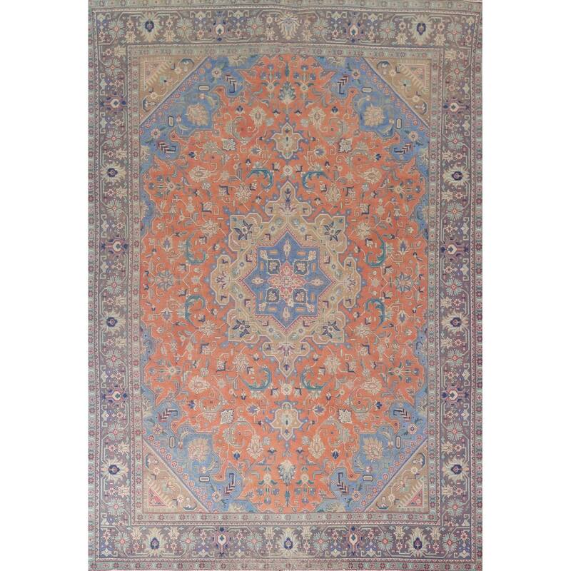 Tabriz Persian Vintage Area Rug Hand-Knotted Traditional Wool Carpet - 9'6"x 12'10"