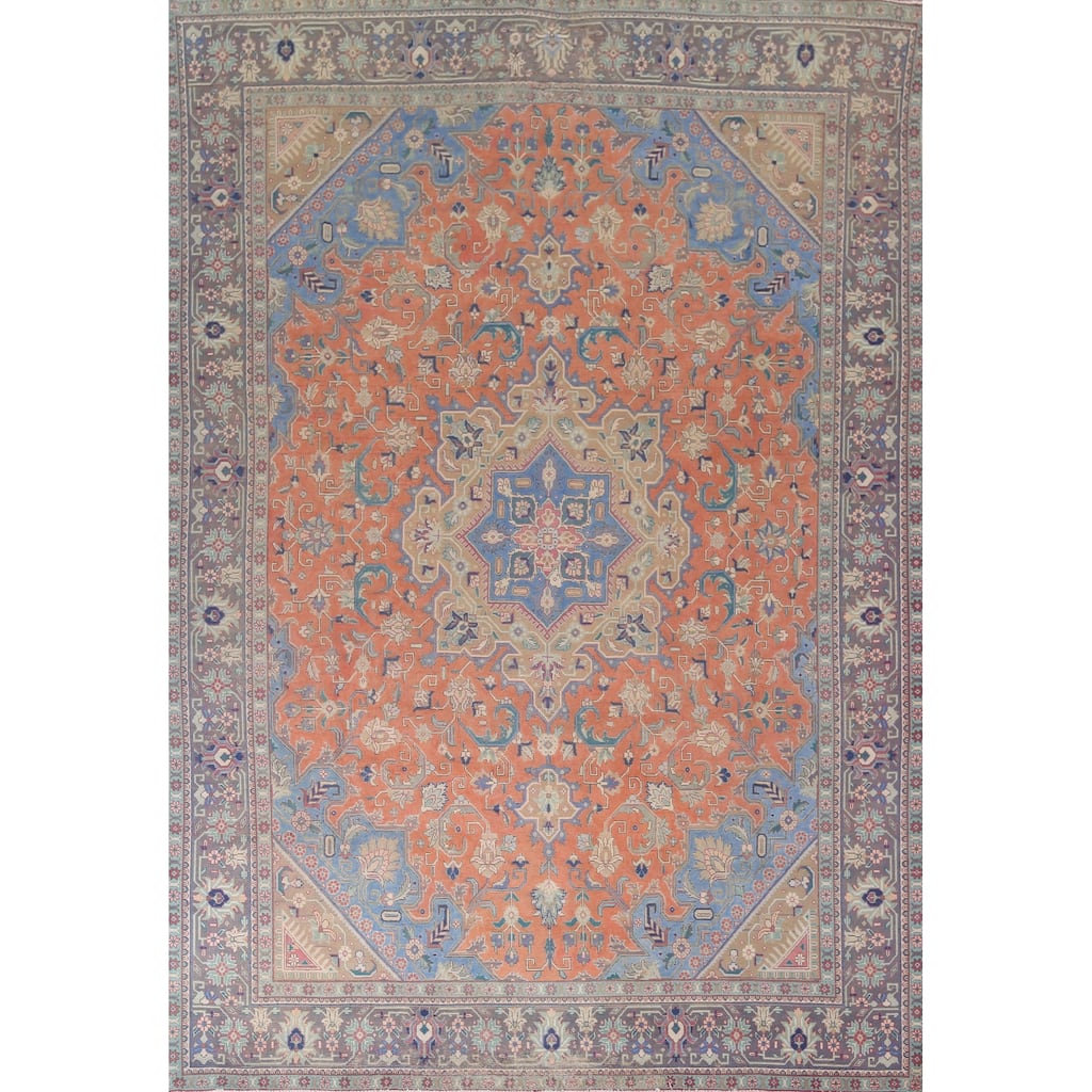 Tabriz Persian Vintage Area Rug Hand-Knotted Traditional Wool Carpet - 9'6"x 12'10"