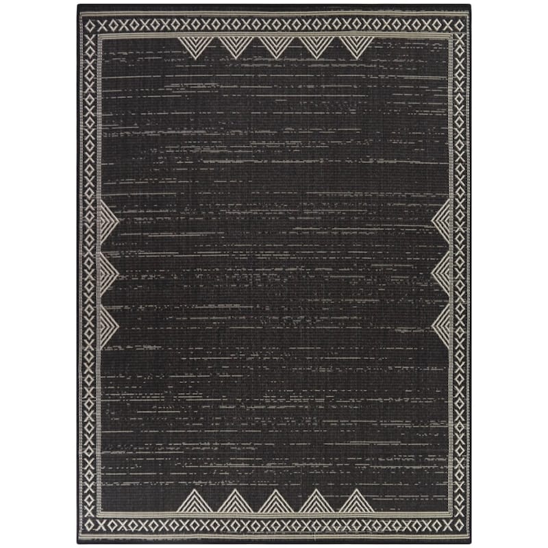 Belieu Recycled Tribal Border Indoor/Outdoor Area Rug - 5'3" x 7' - Charcoal