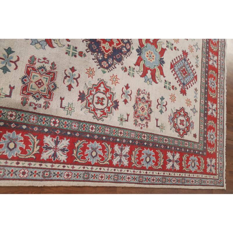 Hand Knotted Oriental 100% Wool Carpet Traditional Geometric Beige & Ivories Kazak Area Rug - 8' 11'' X 5' 11''