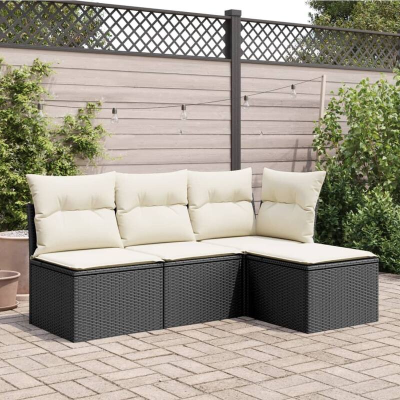 vidaXL Patio Stool with Cushion Ottoman Outdoor Seating Cube Seat Poly Rattan - 21.7 x 21.7 x 14.6