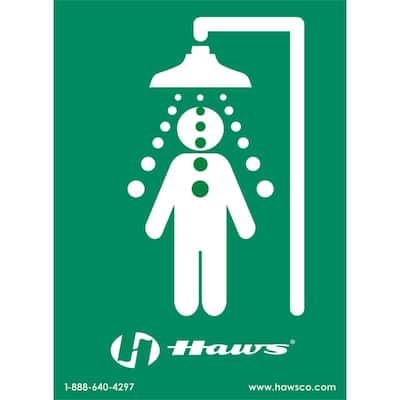 Haws Vertical universal emergency shower sign. Size: 8" x 10-3/4". - Plastic