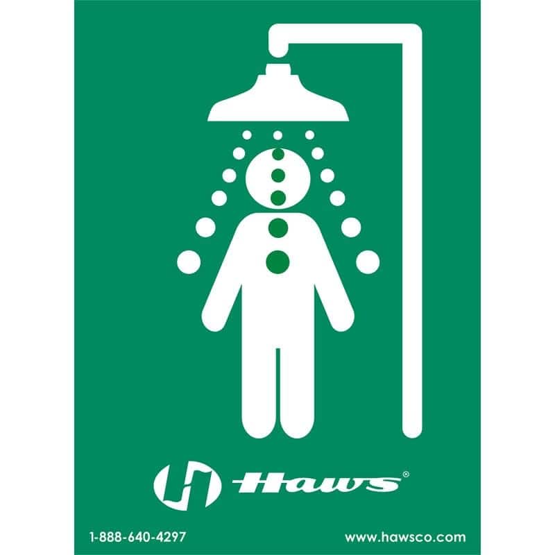 Haws Vertical universal emergency shower sign. Size: 8" x 10-3/4". - Plastic