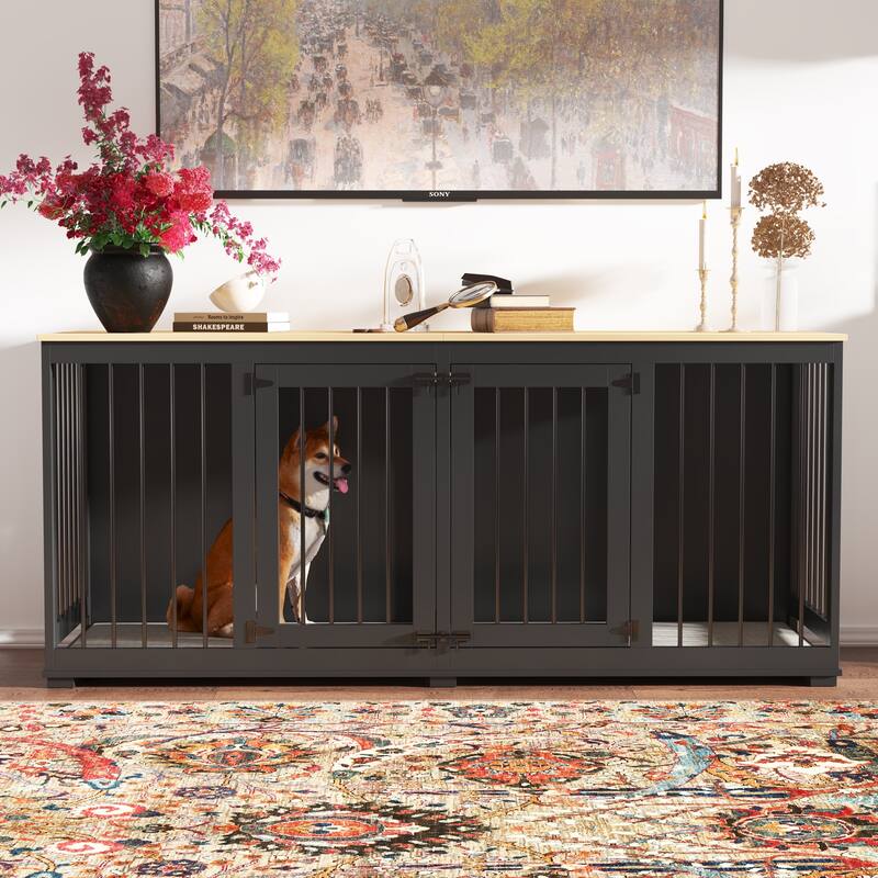 Indoor Furniture Style Dog Kennel with Removable Divider for 2 Dogs