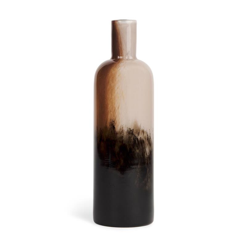 11" Amber Cream And Dark Brown Abstract Glass Table Vase - 4.13