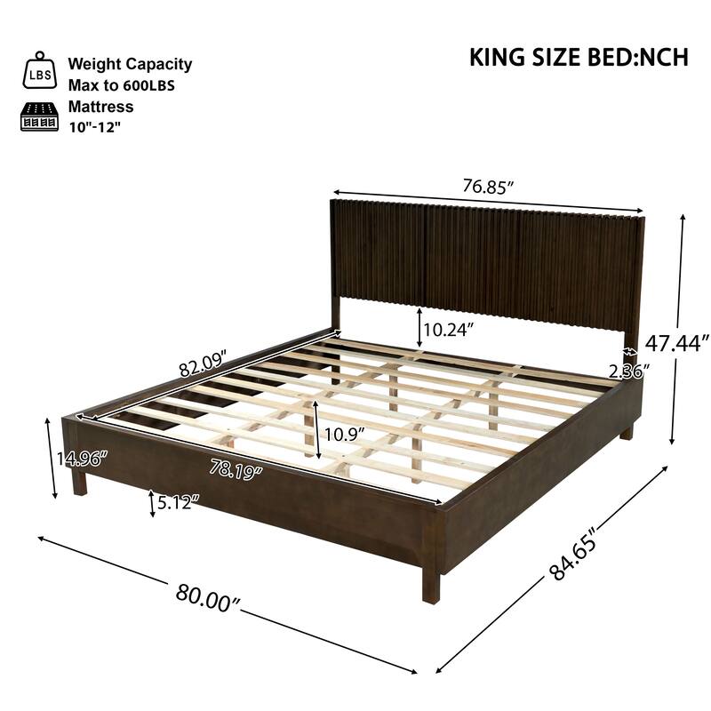 Christopher Knight Home - Adelynn Modern Wood Platform Bed with Vertical Slat Headboard, No Box Spring Needed